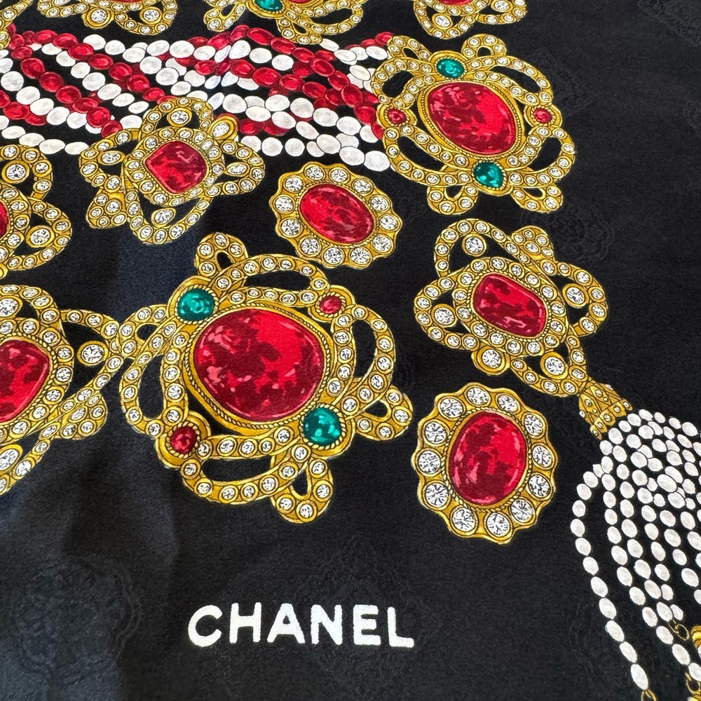 Chanel silk black scarf, authentic 33x33 inches. In good used condition